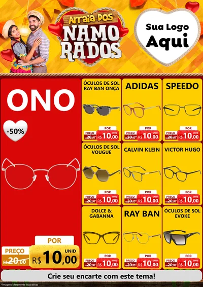 Modelo de Encarte para Encarte A4 Vertical com o tema Arraiá dos Namorados para Óticas