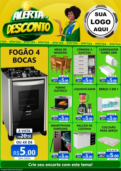 Modelo de Encarte para Encarte A4 Vertical com o tema Alerta de Desconto para Móveis e Eletro