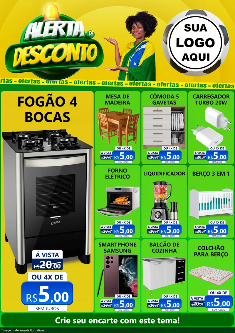 Modelo de Encarte para Encarte A4 Vertical com o tema Alerta de Desconto para Móveis e Eletro