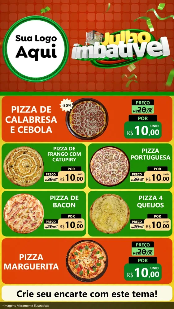 Modelo de TV para TV Vertical com o tema Julho Imbatível para Pizzaria
