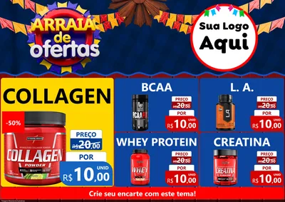 Modelo de Encarte para Encarte A4 Horizontal com o tema Arraiá de Ofertas para Suplementos alimentares