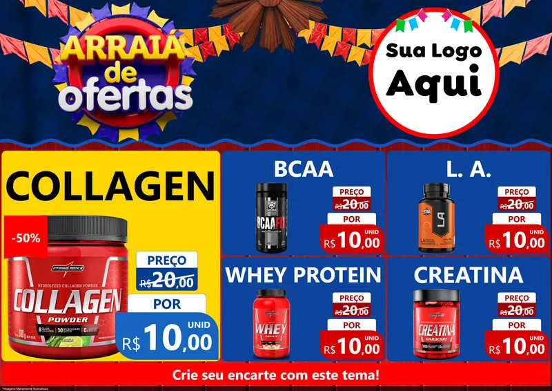 Modelo de Encarte para Encarte A4 Horizontal com o tema Arraiá de Ofertas para Suplementos alimentares