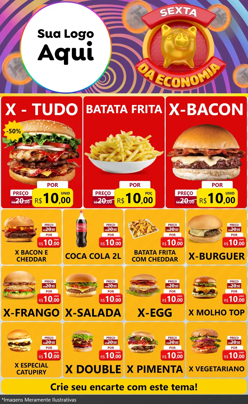 Modelo de Encarte para Encarte Grande com o tema Sexta da Economia para Hamburgueria
