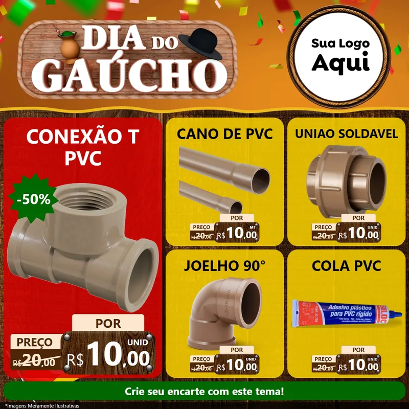 Modelo de Rede Social para Feed Facebook com o tema Dia do Gaúcho para Tubos e conexões
