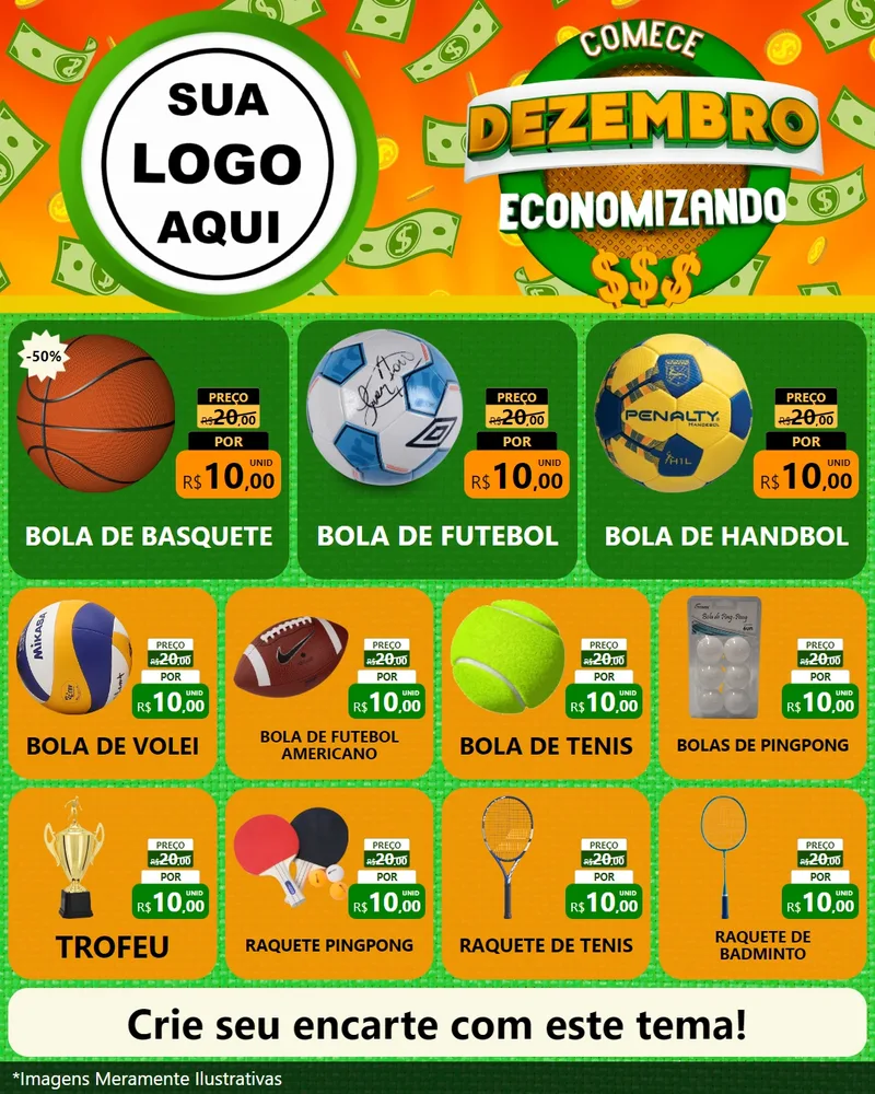 Modelo de Rede Social para Feed Instagram com o tema Comece Dezembro Economizando para Artigos Esportivos