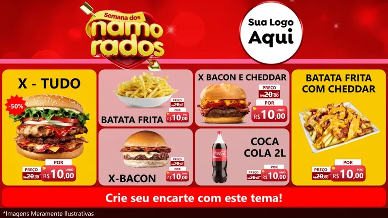 Modelo de TV para TV Horizontal com o tema Semana dos namorados para Hamburgueria