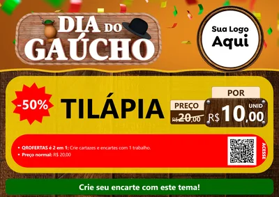 Modelo de Cartaz para Cartaz A4 Horizontal com o tema Dia do Gaúcho para Peixaria