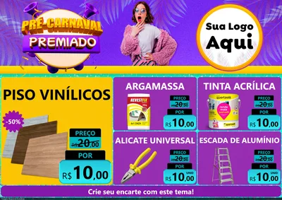 Modelo de Encarte para Encarte A4 Horizontal com o tema Pré-Carnaval Premiado para Material para Construção