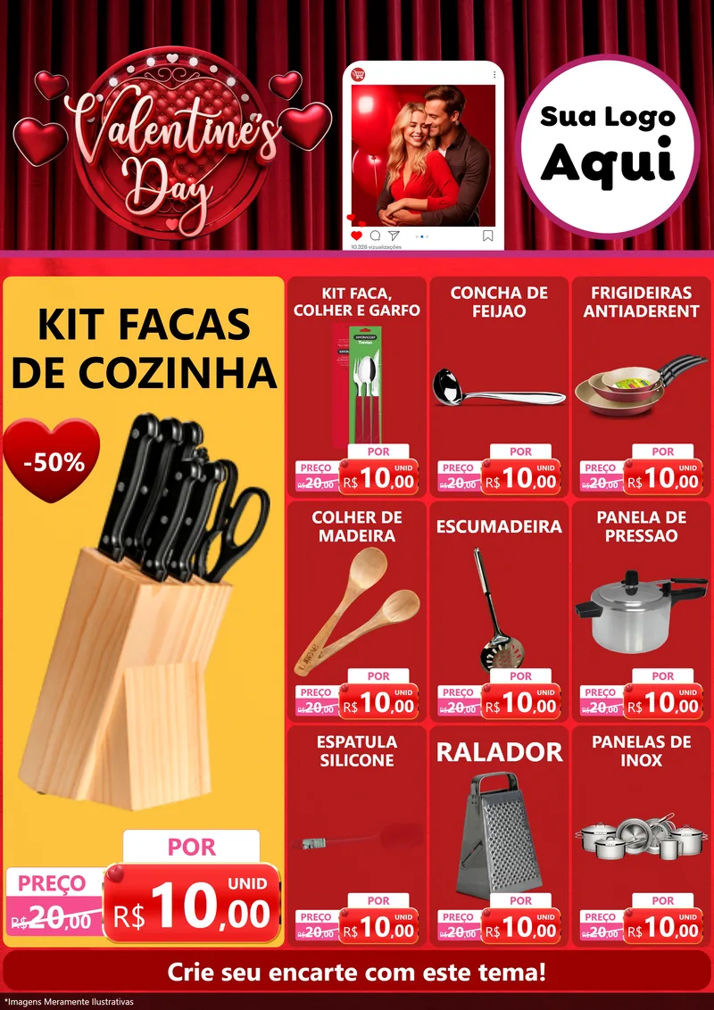 Modelo de Encarte para Encarte A4 Vertical com o tema Valentine's Day para Utilidades Domésticas