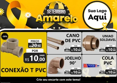 Modelo de Encarte para Encarte A4 Horizontal com o tema Setembro Amarelo para Tubos e conexões