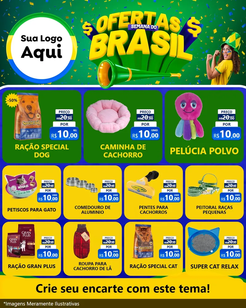Modelo de Rede Social para Feed Instagram com o tema Ofertas Semana do Brasil para Pet Shop