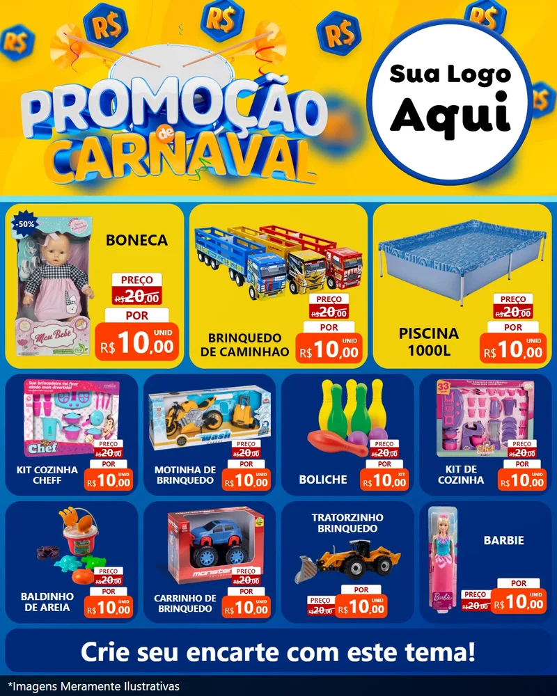 Modelo de Rede Social para Feed Instagram com o tema Promoção de Carnaval para Brinquedos