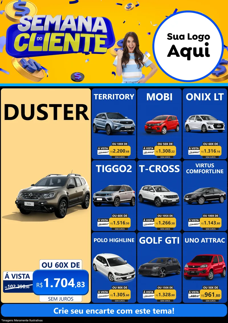 Modelo de Encarte para Encarte A4 Vertical com o tema Semana do Cliente para Concessionaria de Carros