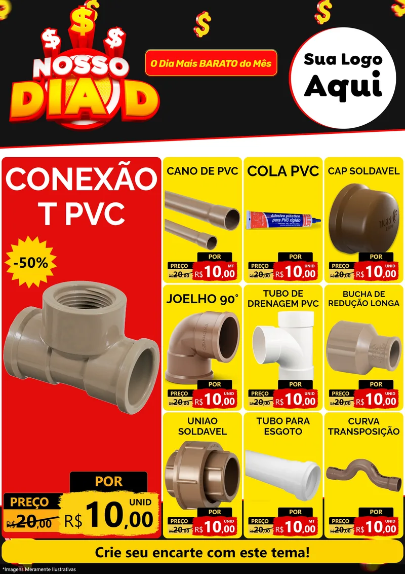 Modelo de Encarte para Encarte A4 Vertical com o tema Nosso Dia D para Tubos e conexões