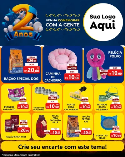 Modelo de Rede Social para Feed Instagram com o tema Aniversário de 2 anos para Pet Shop