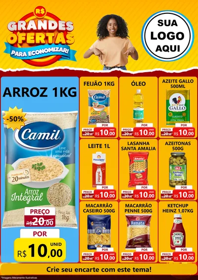 Modelo de Encarte para Encarte A4 Vertical com o tema Grandes Ofertas Para Economizar! para Supermercado