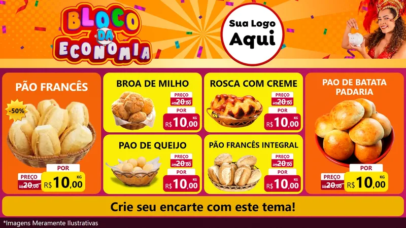 Modelo de TV para TV Horizontal com o tema Bloco da Economia para Padaria