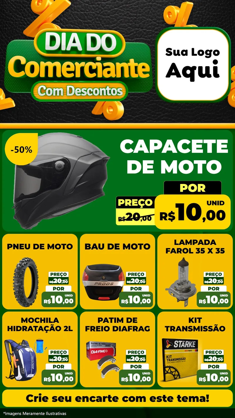 Modelo de Rede Social para Stories com o tema Dia do Comerciante com Descontos para Moto peças