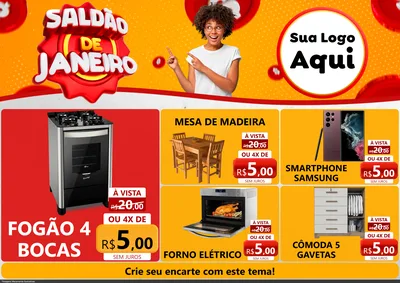 Modelo de Encarte para Encarte A4 Horizontal com o tema Saldão de Janeiro para Móveis e Eletro