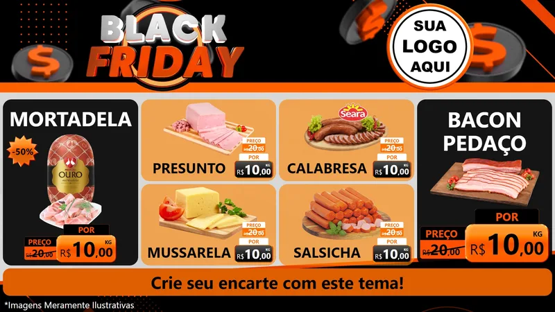 Modelo de TV para TV Horizontal com o tema Black Friday para Frios e Laticínios