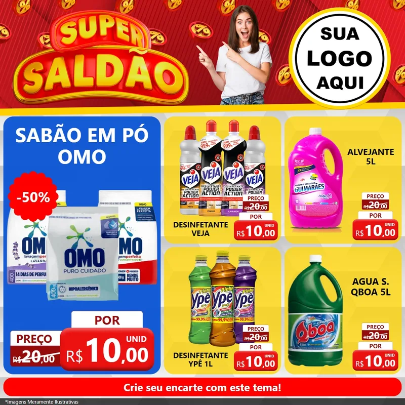 Modelo de Rede Social para Feed Facebook com o tema Super Saldão para Produtos de Limpeza