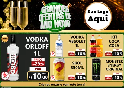 Modelo de Encarte para Encarte A4 Horizontal com o tema Grandes Ofertas de Ano Novo para Distribuidora de bebidas