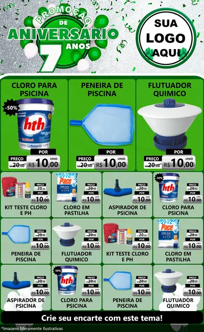 Modelo de Encarte para Encarte Grande com o tema Promoção de Aniversário - 7 Anos para Produtos para Piscina