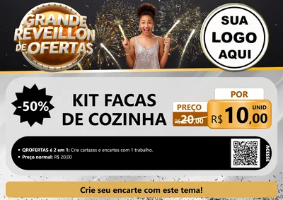 Modelo de Cartaz para Cartaz A4 Horizontal com o tema Grande Réveillon de Ofertas para Utilidades Domésticas