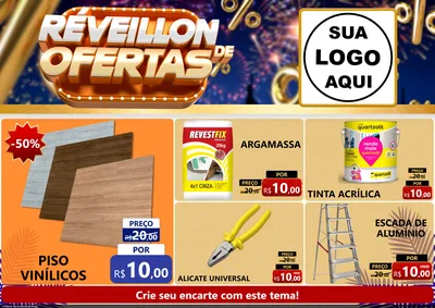Modelo de Encarte para Encarte A4 Horizontal com o tema Réveillon de Ofertas para Material para Construção