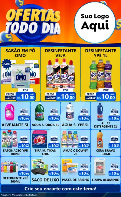 Modelo de Encarte para Encarte Grande com o tema Ofertas Todo Dia para Produtos de Limpeza