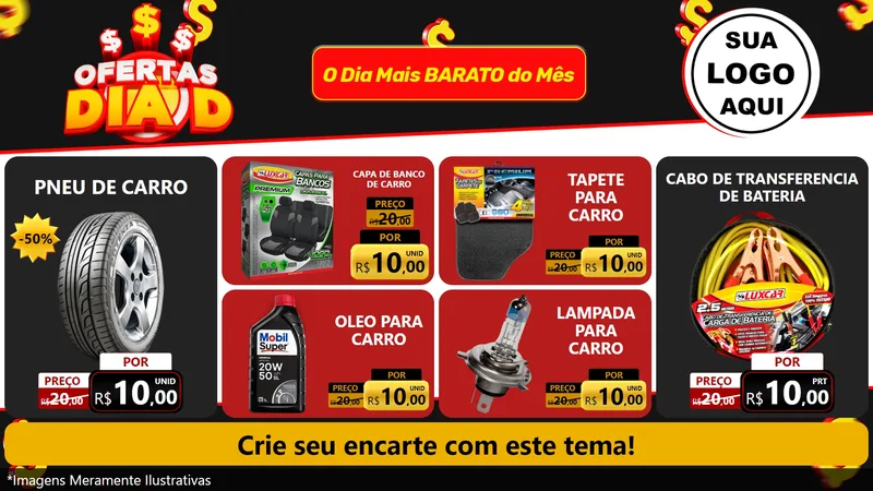 Modelo de TV para TV Horizontal com o tema Ofertas Dia D para Auto peças