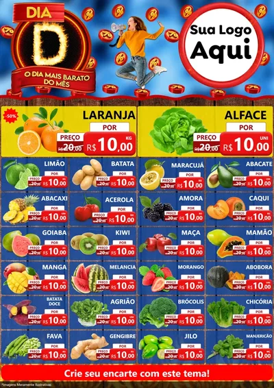Modelo de Encarte para Encarte A4 Vertical com o tema Dia D - O Dia Mais Barato Do Mês para Hortifrúti