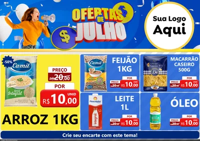 Modelo de Encarte para Encarte A4 Horizontal com o tema Ofertas de Julho para Supermercado