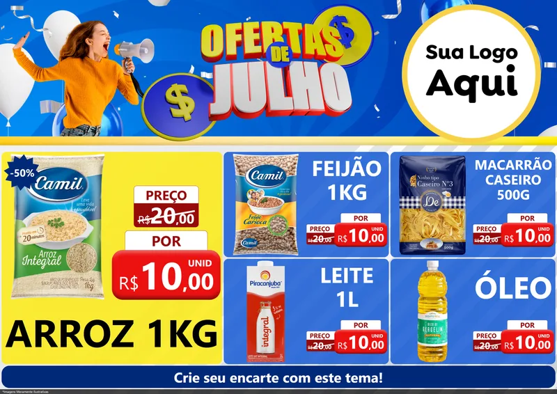 Modelo de Encarte para Encarte A4 Horizontal com o tema Ofertas de Julho para Supermercado