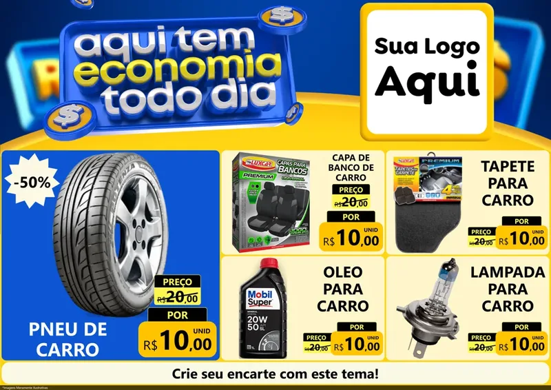 Modelo de Encarte para Encarte A4 Horizontal com o tema Aqui Tem Economia Todo Dia para Auto peças
