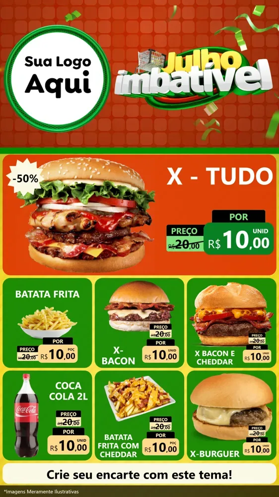 Modelo de Rede Social para Stories com o tema Julho Imbatível para Hamburgueria