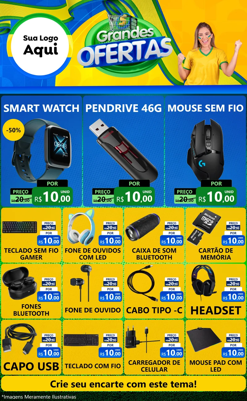 Modelo de Encarte para Encarte Grande com o tema Grandes Ofertas para Informática