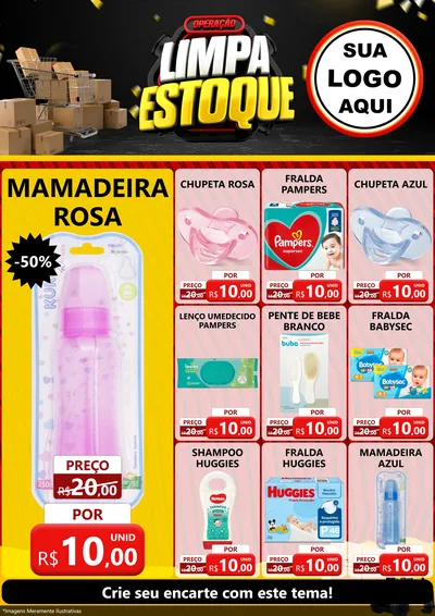 Modelo de Encarte para Encarte A4 Vertical com o tema Operação Limpa Estoque para Bebês