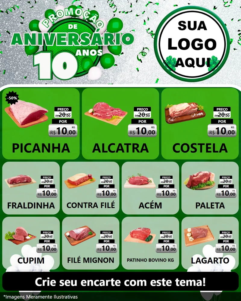 Modelo de Rede Social para Feed Instagram com o tema Promoção de Aniversário - 10 Anos para Açougue