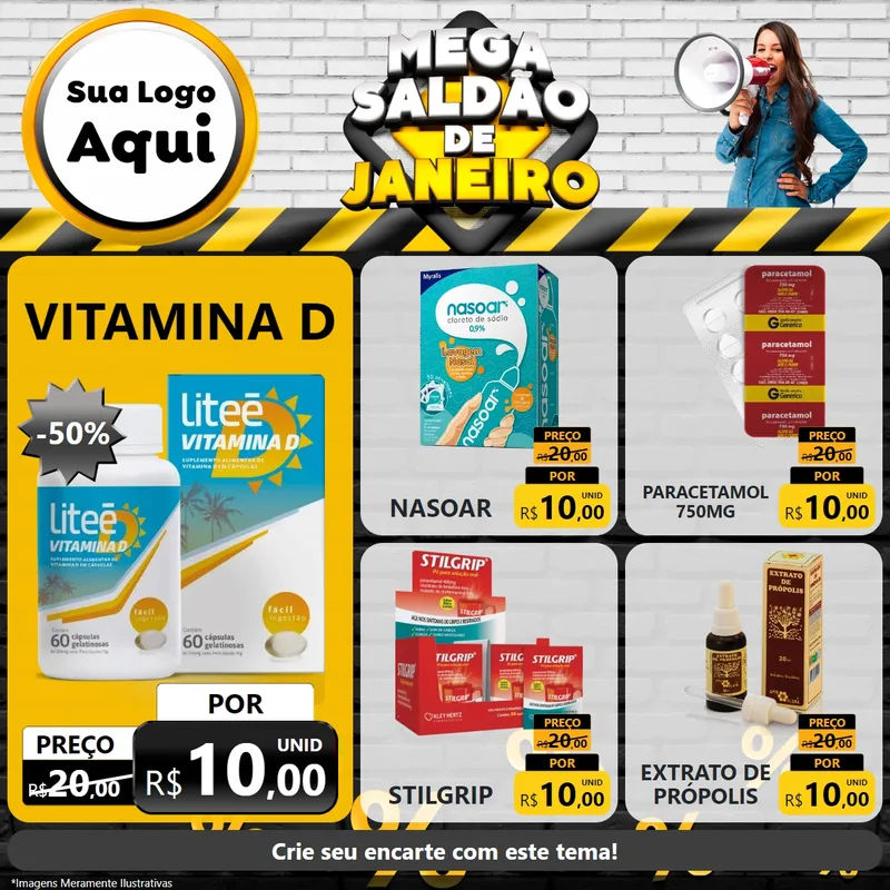 Modelo de Rede Social para Feed Facebook com o tema Mega Saldão de Janeiro para Farmácia