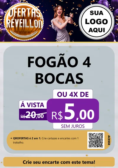 Modelo de Cartaz para Cartaz A4 Vertical com o tema Ofertas de Réveillon para Móveis e Eletro