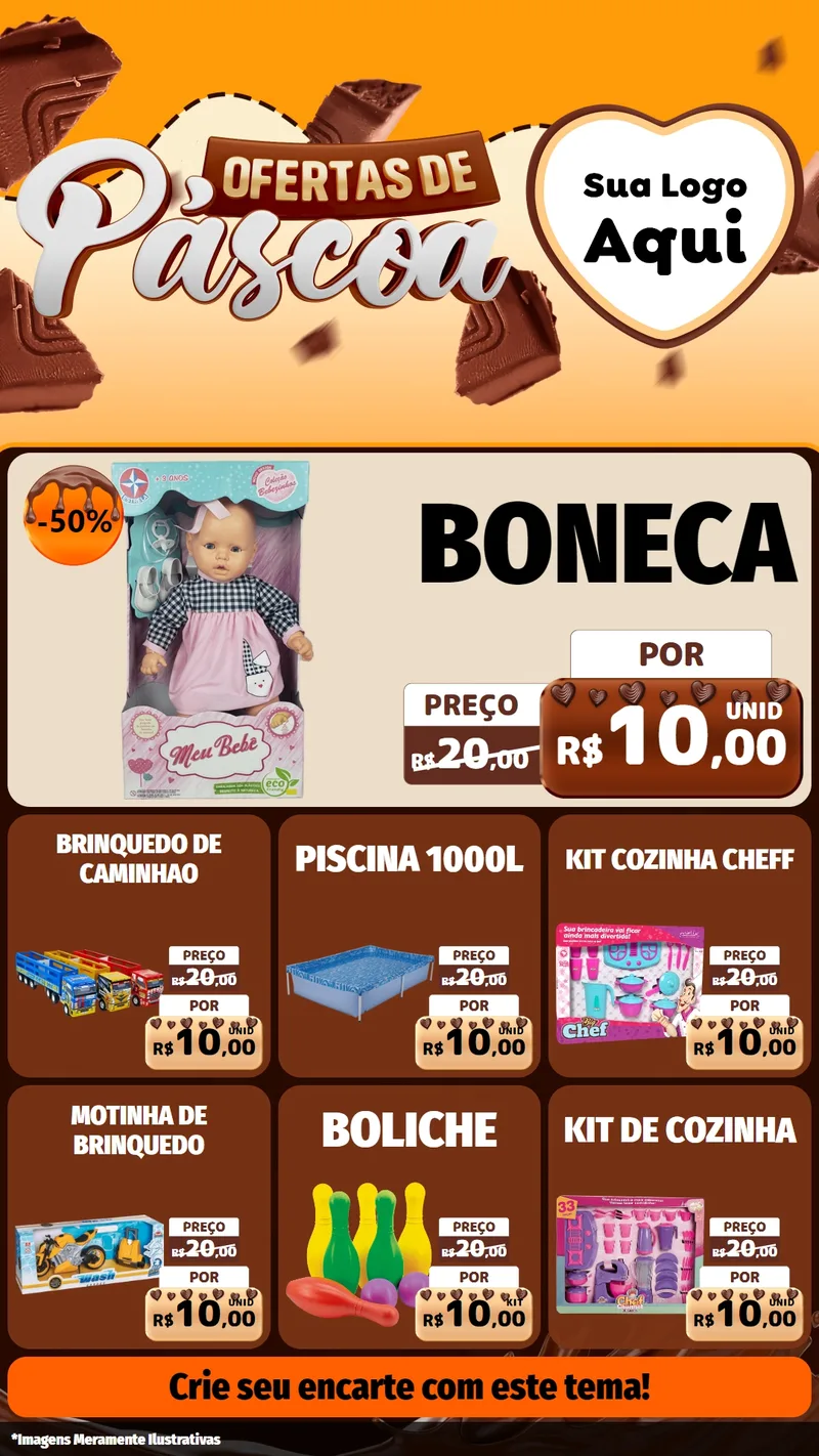 Modelo de Rede Social para Stories com o tema Ofertas de Páscoa para Brinquedos