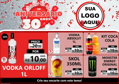 Modelo de Encarte para Encarte A4 Horizontal com o tema Promoção de Aniversário - 30 Anos para Distribuidora de bebidas