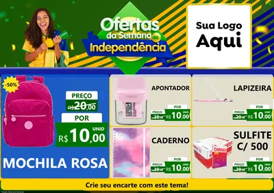 Modelo de Encarte para Encarte A4 Horizontal com o tema Ofertas da Semana da Independência para Papelaria