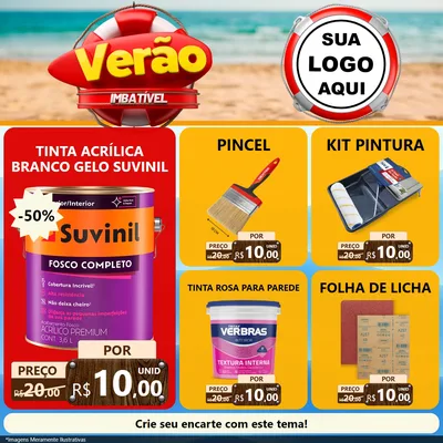 Modelo de Rede Social para Feed Facebook com o tema Verão Imbatível para Tintas e Ferramentas