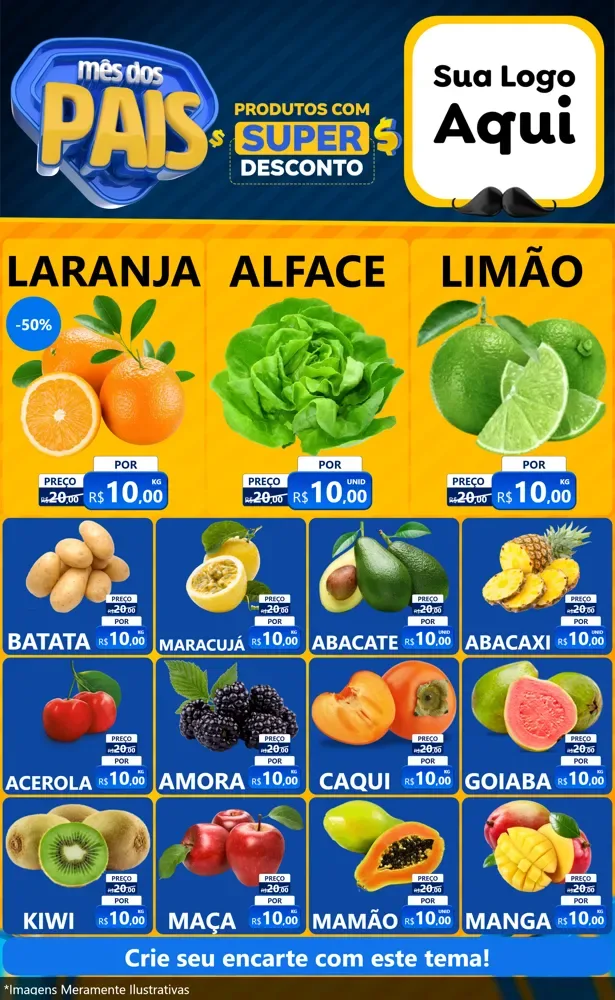 Modelo de Encarte para Encarte Grande com o tema Mês dos Pais para Hortifrúti