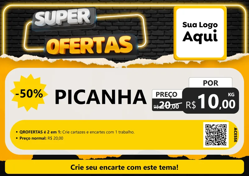 Modelo de Cartaz para Cartaz A4 Horizontal com o tema Super Ofertas para Açougue