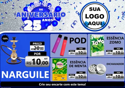Modelo de Encarte para Encarte A4 Horizontal com o tema Promoção de Aniversário - 25 Anos para Tabacaria