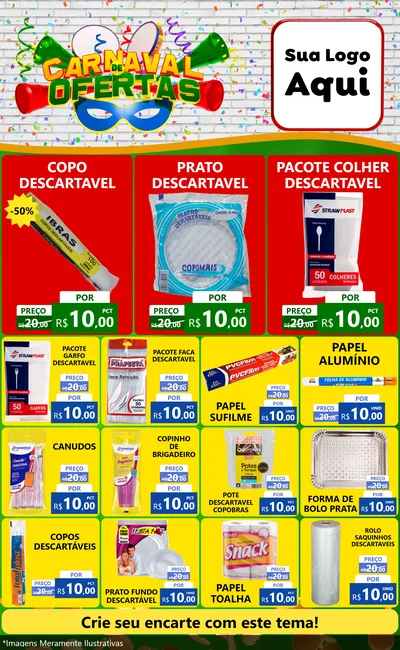 Modelo de Encarte para Encarte Grande com o tema Carnaval de Ofertas para Embalagens