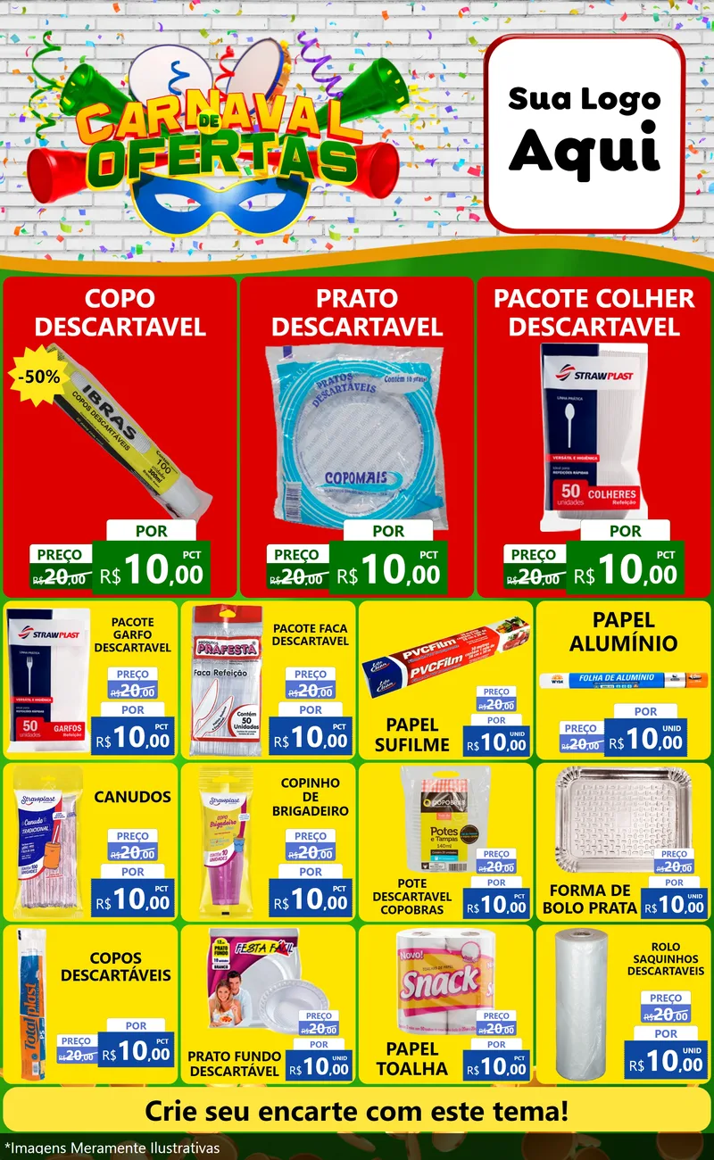Modelo de Encarte para Encarte Grande com o tema Carnaval de Ofertas para Embalagens
